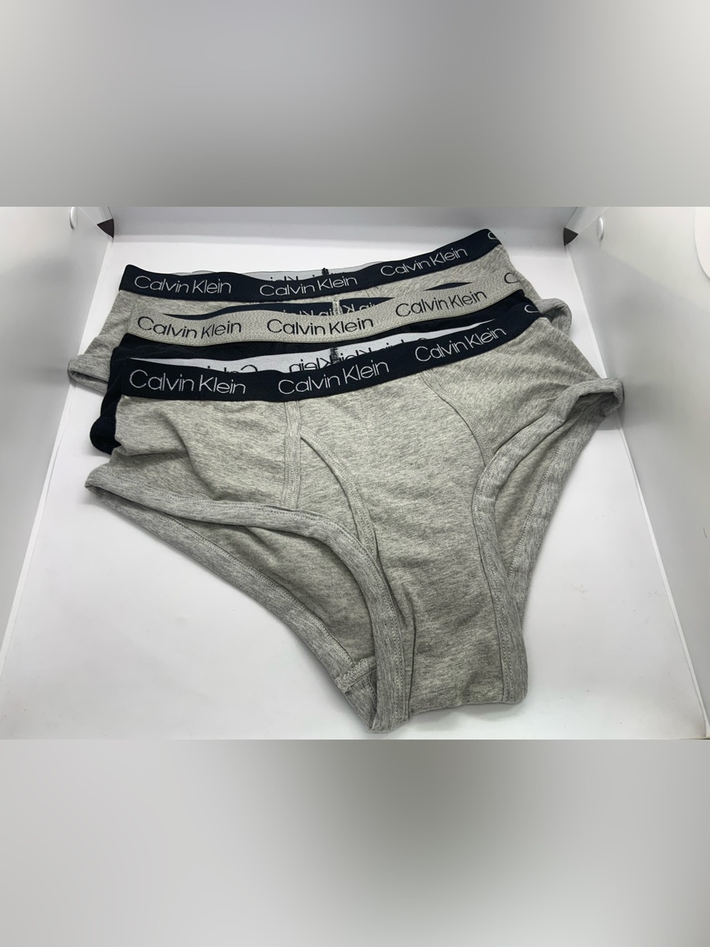 Calvin Klein Kids Heather Gray Briefs with Navy Waistbands (3-Pack)